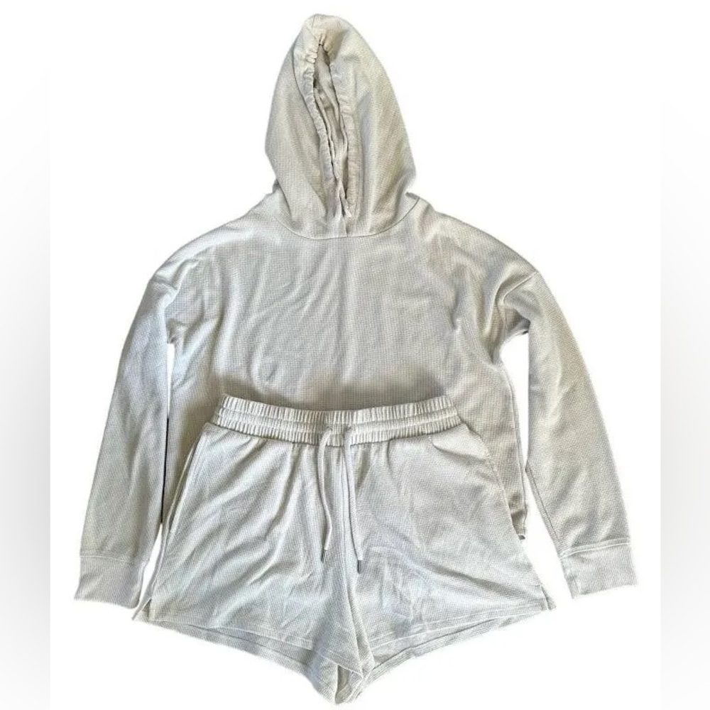 Victoria's Secret Set Waffle Knit Hoodie And Shorts Set Cream Size Small